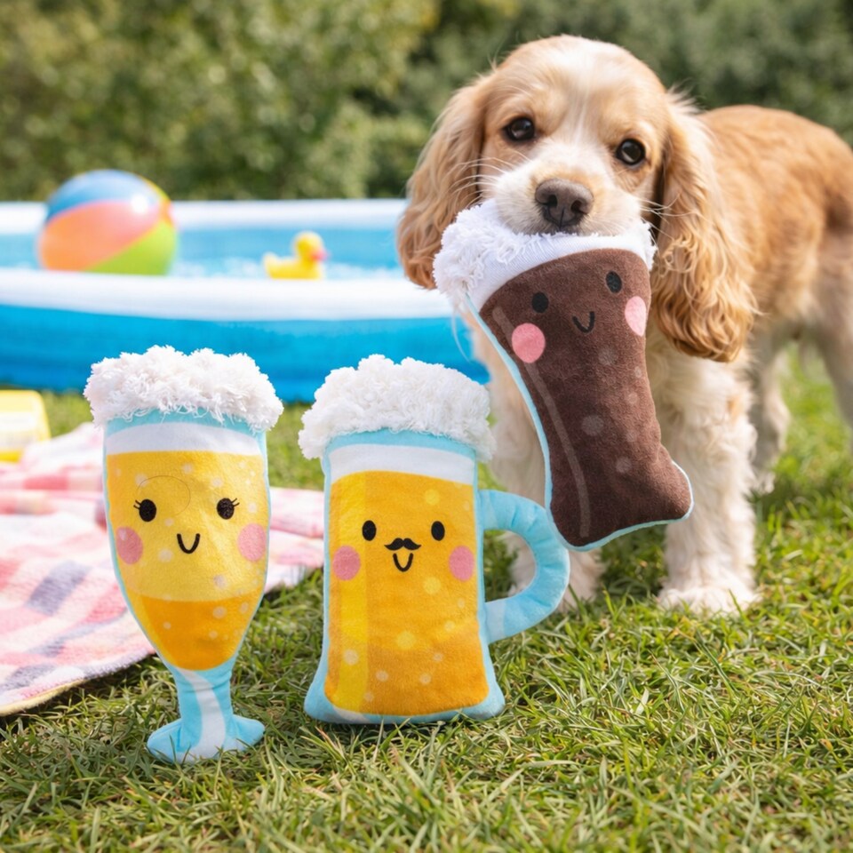 image 1 of Pack of 3 Squeaky Plush Dog Toy Summer Drinks Design Pet Puppy Chew Fetch