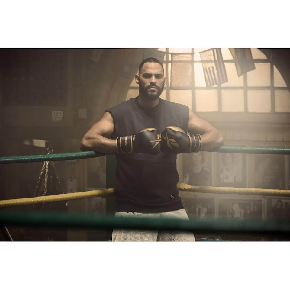 image 1 of Reebok Boxing Gloves - Black/Gold Leather, 12oz (Tetra Impact System) | Black | GOLD | 12oz