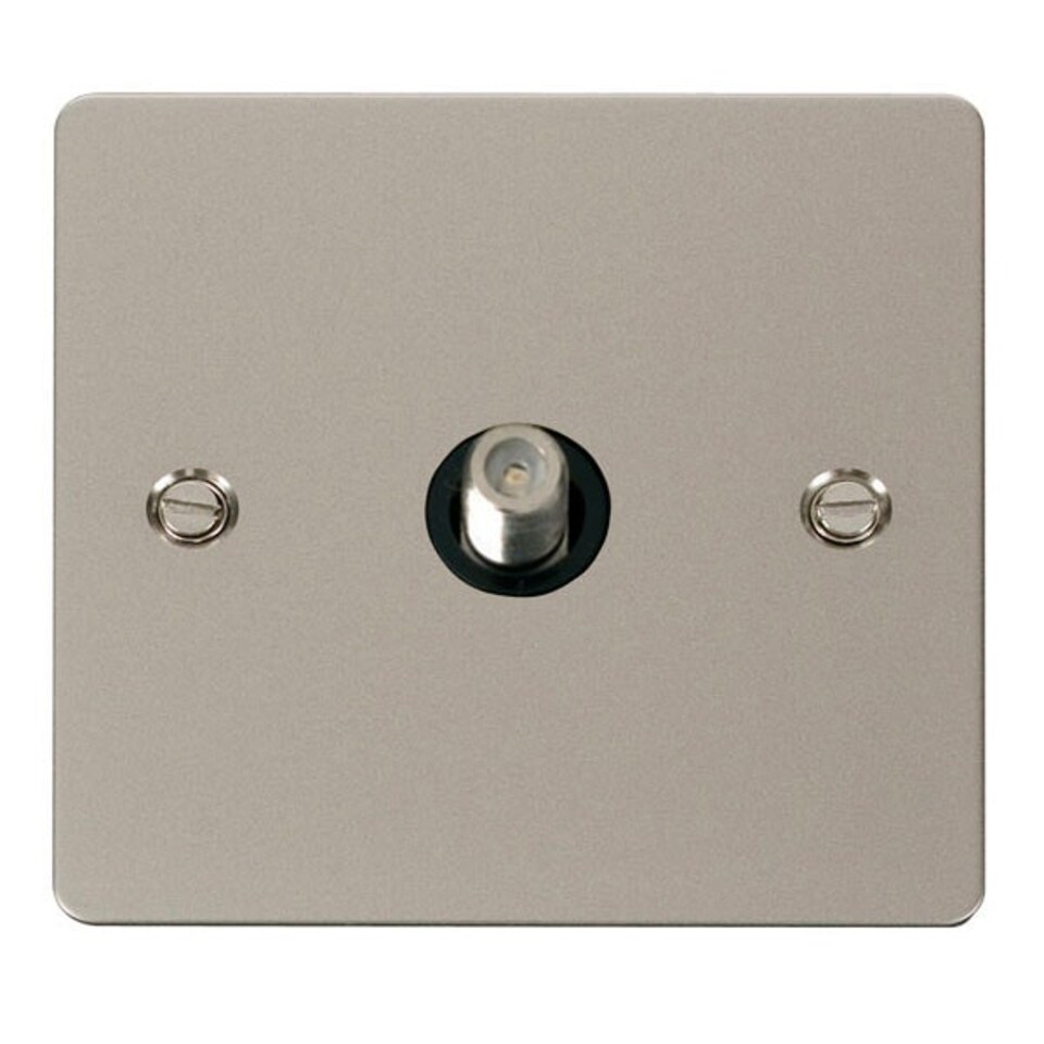 SE HOME Flat Plate Pearl Nickel Satellite Socket 1 Gang - Black Trim - SE Home Black | Pearl Nickel