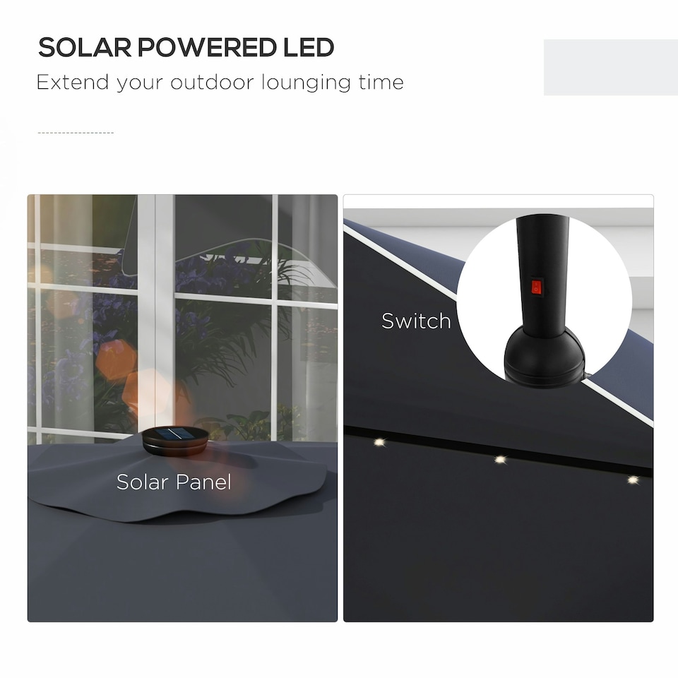 image 1 of Outsunny Garden Parasol Umbrella with LED Lights and Tilt, Table Umbrella