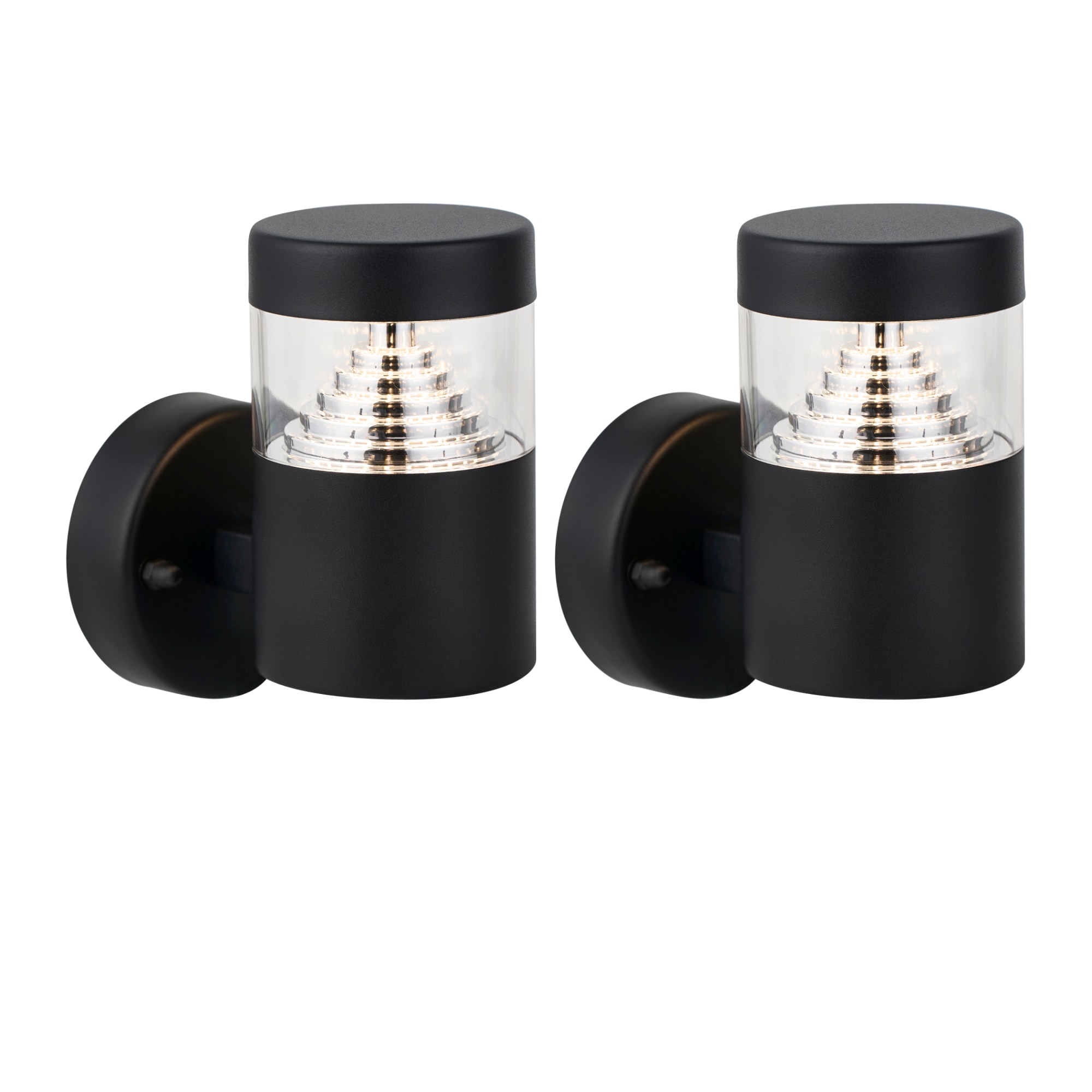 First Choice Lighting Set of 2 Pyramid - Black LED Outdoor Wall Lights