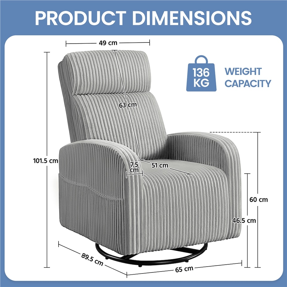 image 1 of Yaheetech Corduroy Swivel Nursery Gliding Rocker Chair-Light Grey | Grey | Light Grey | One Size | 1
