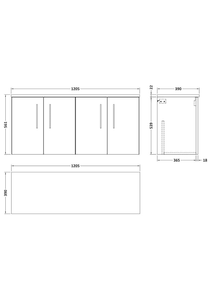 image 1 of Level 1200mm Wall Hung 4 Drawer Unit, Laminate Worktop - Satin Grey