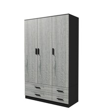 3 Door 4 Drawer Wardrobe With Hanging Rail And Storage Shelf | Black | Black Carcass & Ash Grey Door | 1