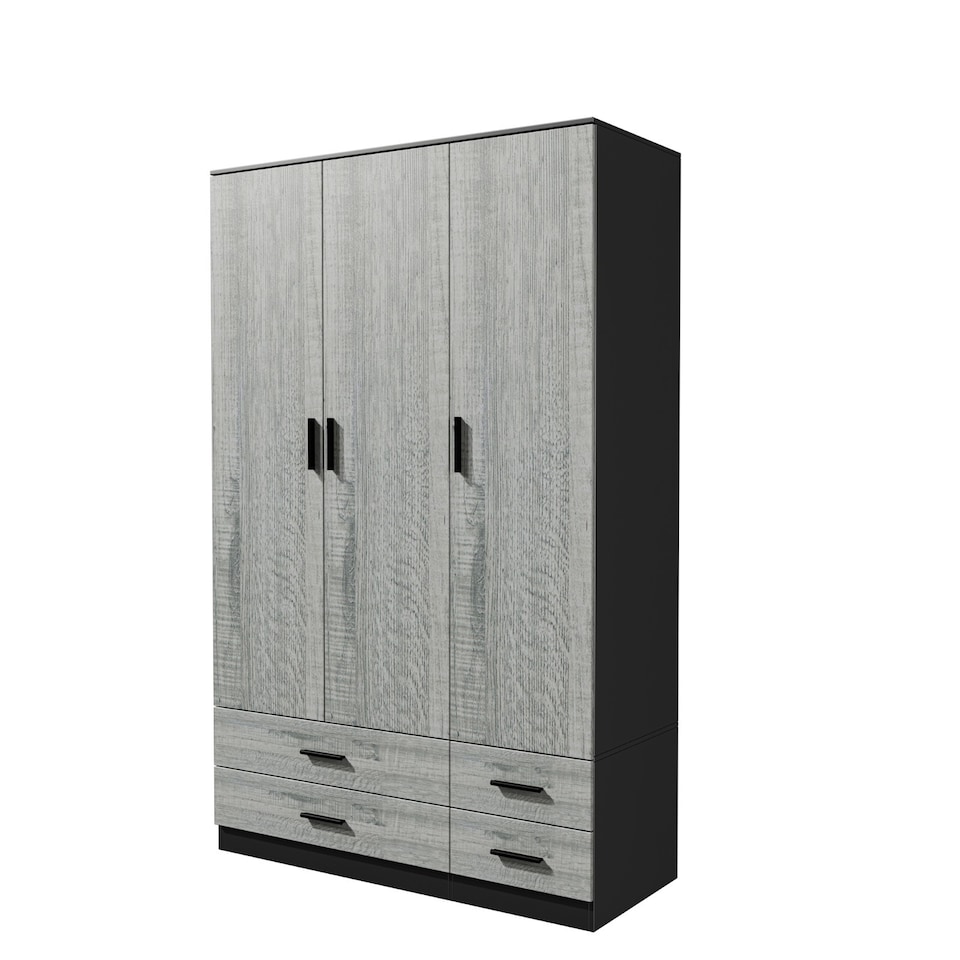 image 1 of 3 Door 4 Drawer Wardrobe With Hanging Rail And Storage Shelf | Black | Black Carcass & Ash Grey Door | 1