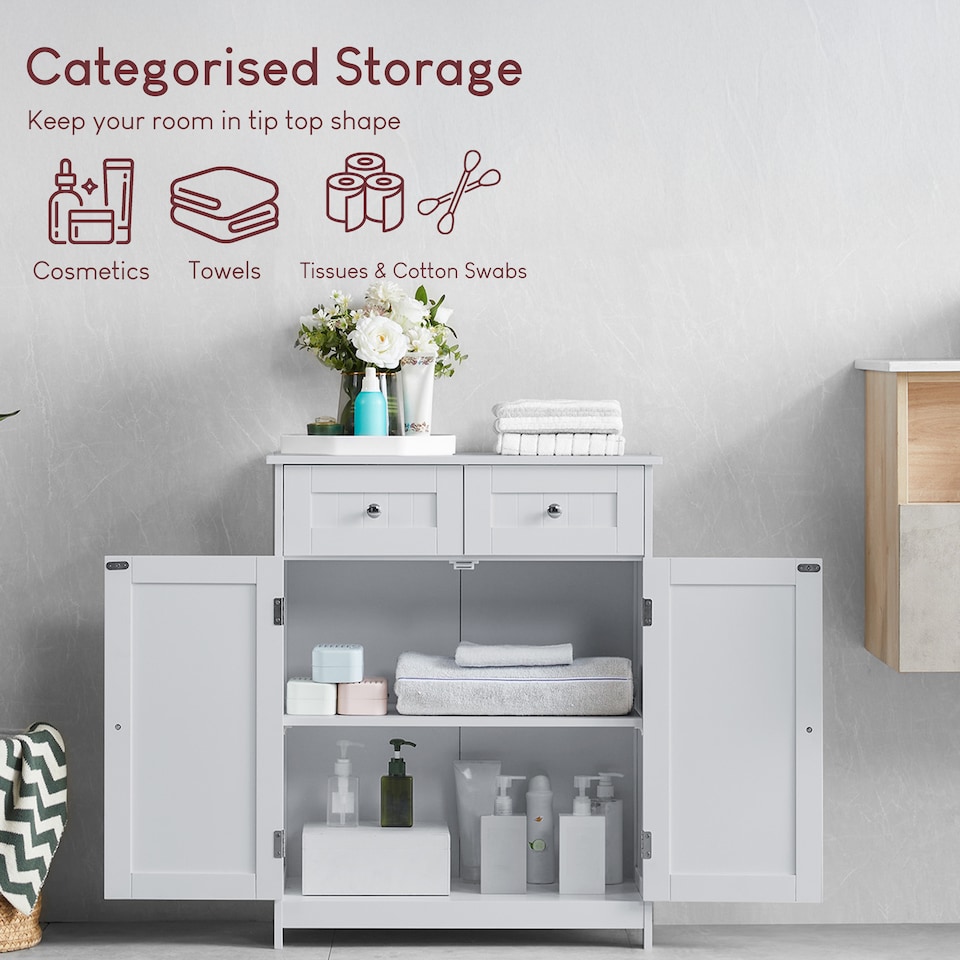 image 1 of Bath Vida Priano 2 Drawer 2 Door Freestanding Bathroom Cabinet, White
