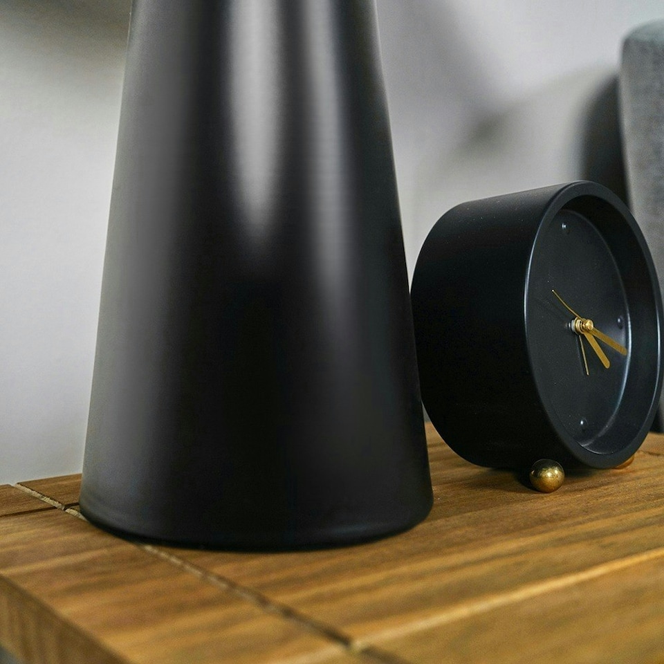 image 1 of ValueLights Matt Black Cone Shaped Bedside Table Desk Lamp With Fabric Light Shade