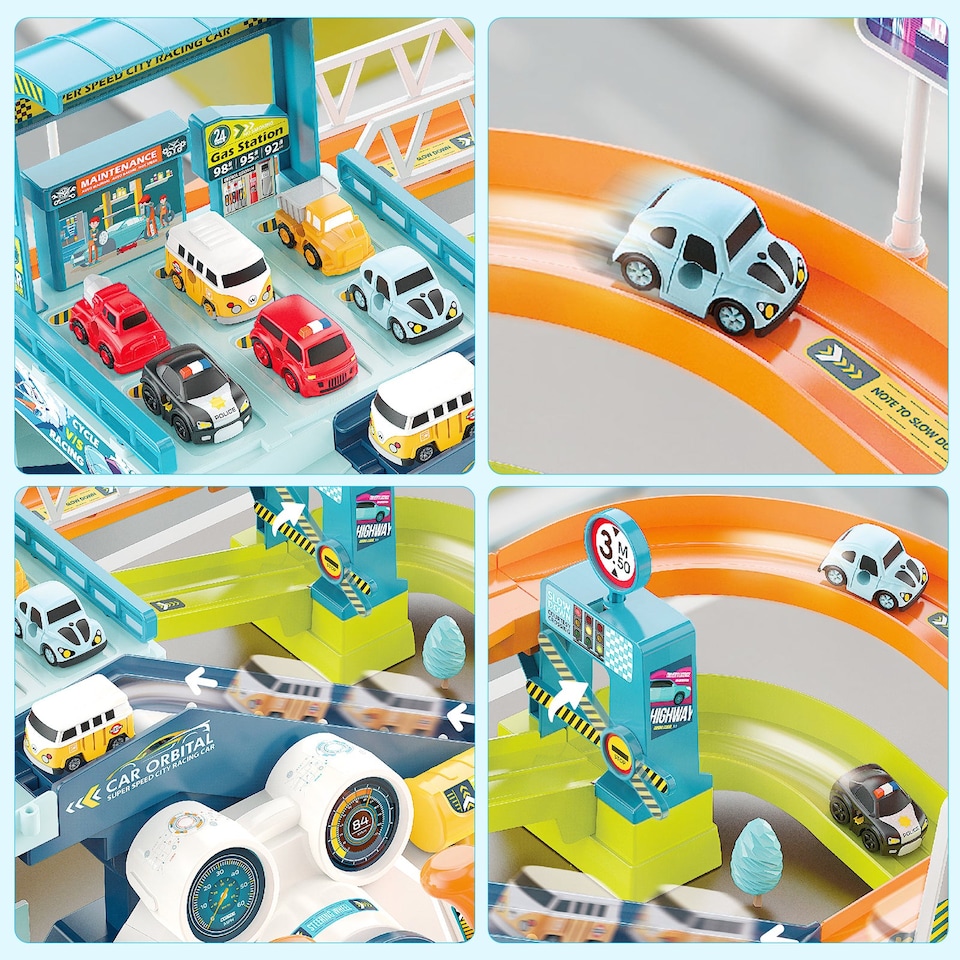 image 1 of Car Garage Tracks Simulation Steering Wheel Toy Set Vehicle Playset with Musical Puzzle Car Tracks