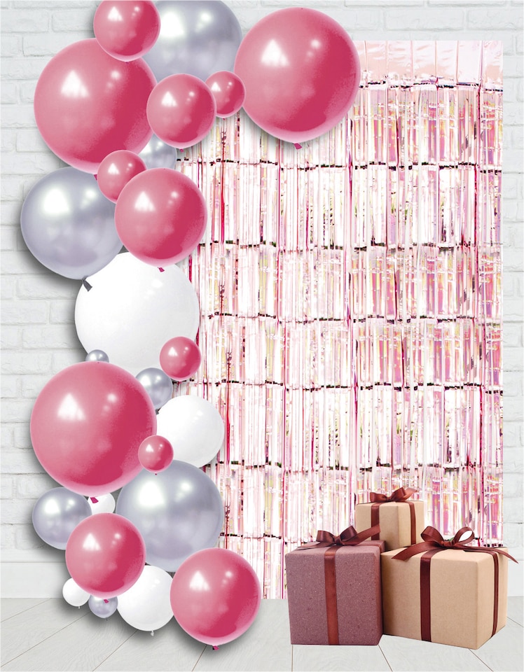 image 1 of Shimmer Tinsel Curtain, 3M x 1M Rose Gold
