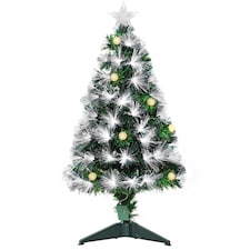 HOMCOM 3ft White Light Artificial Christmas Tree w 90 LEDs Star Topper TriBase Full Bodied Seasonal Decoration PreLit Home
