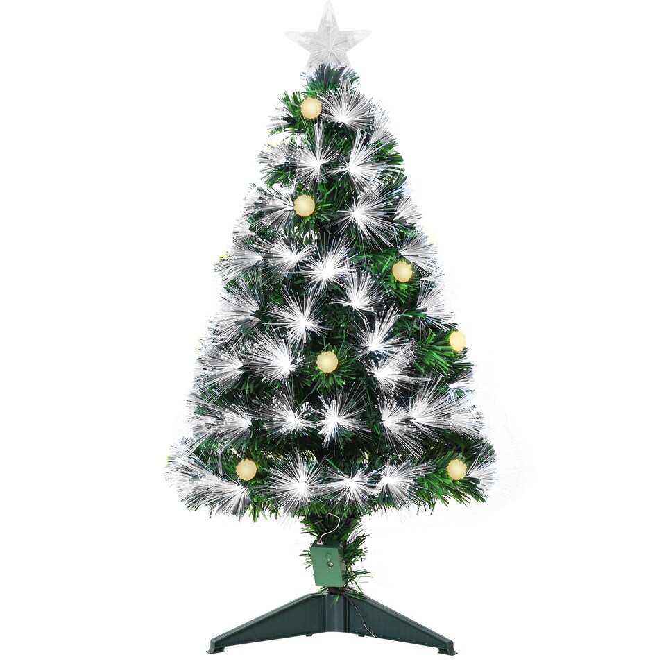 image 1 of HOMCOM 3ft White Light Artificial Christmas Tree w 90 LEDs Star Topper TriBase Full Bodied Seasonal Decoration PreLit Home