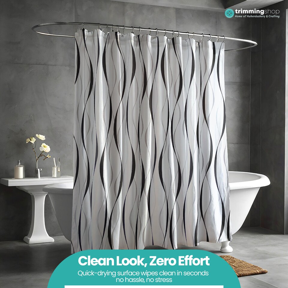 image 1 of Geometric Design Polyester Shower Curtain with 12 Hooks - 180x200cm