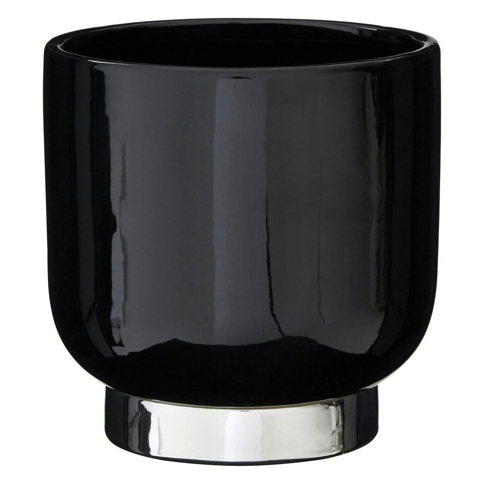 image 1 of Interiors by Premier Black Small Planter With Silver Finish Base Black