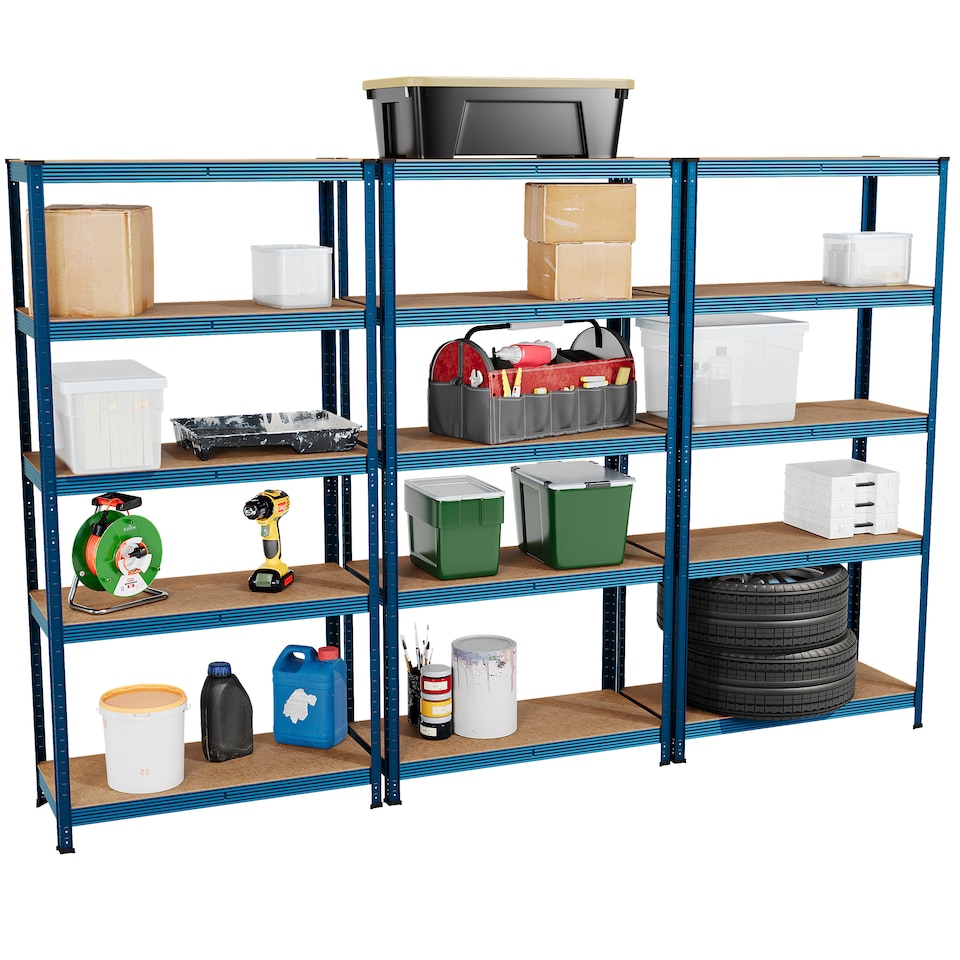 image 1 of Home Vida 5 Tier Garage Shelves Heavy Duty Shelves Boltless Shelving Storage Units - Holds Upto 875kg Per Bay - Blue - 3 Bays