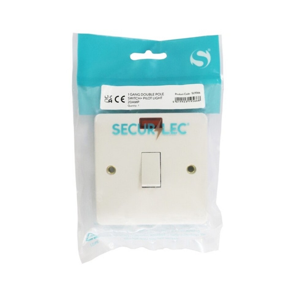 image 1 of Securlec 1 Gang Double Pole Pilot Cooker Switch - White - One Size