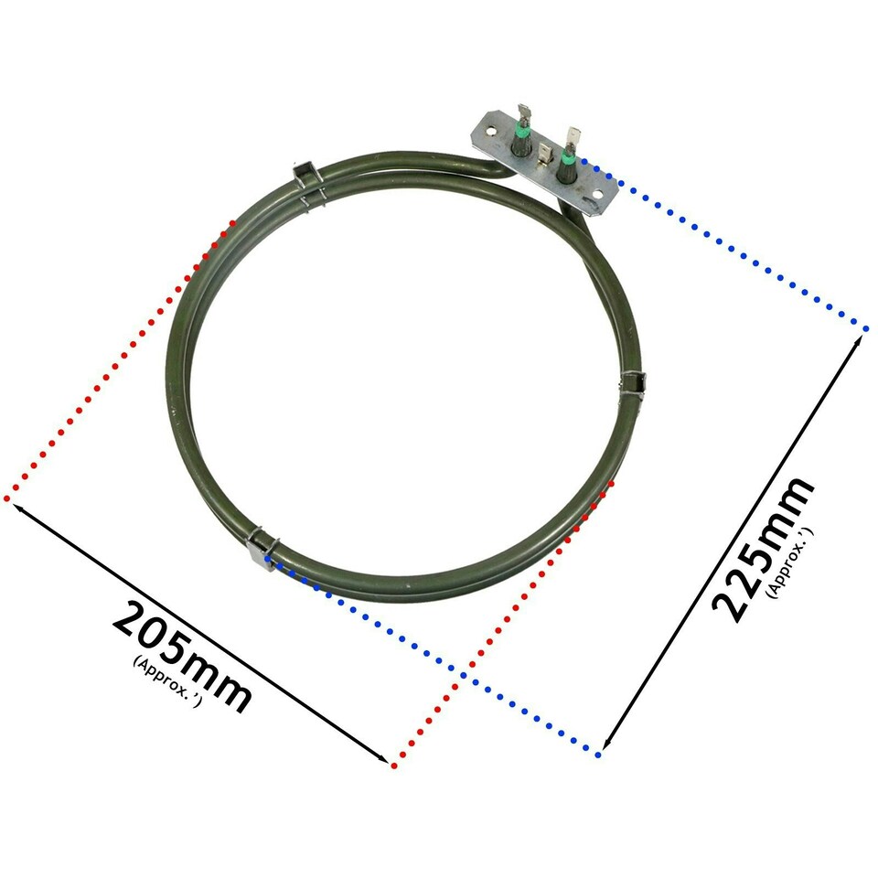 image 1 of SPARES2GO Fan Oven Element 2 Turn for Caple C2230 C2233 C2233BK C2236 Cooker 2000W