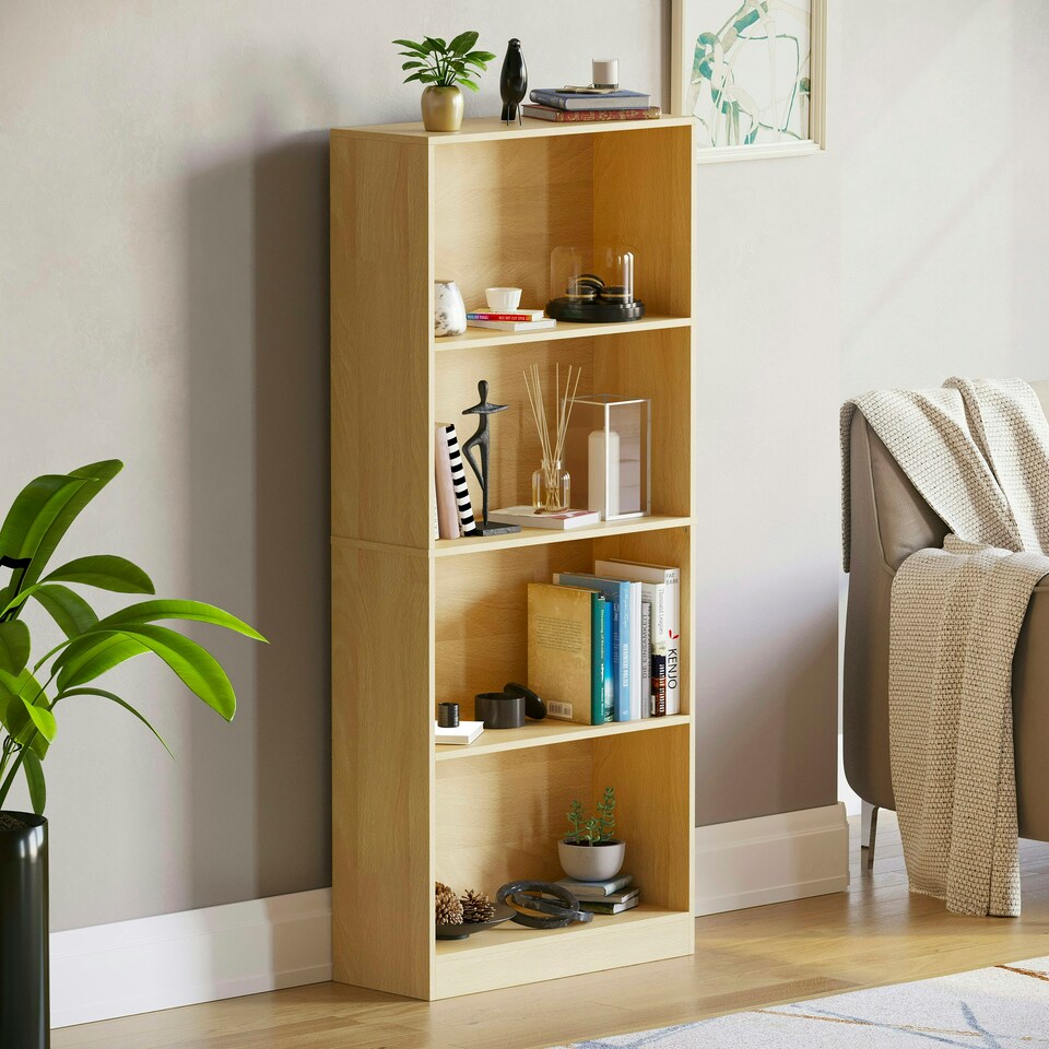 image 1 of Vida Designs Cambridge 4 Tier Large Bookcase Display Storage, Oak