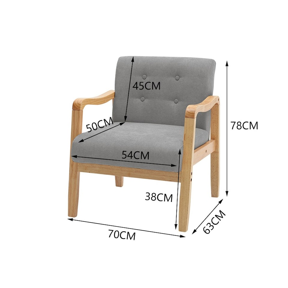 image 1 of Living and Home Wood Frame Upholstered Armchair - Grey - 70cm