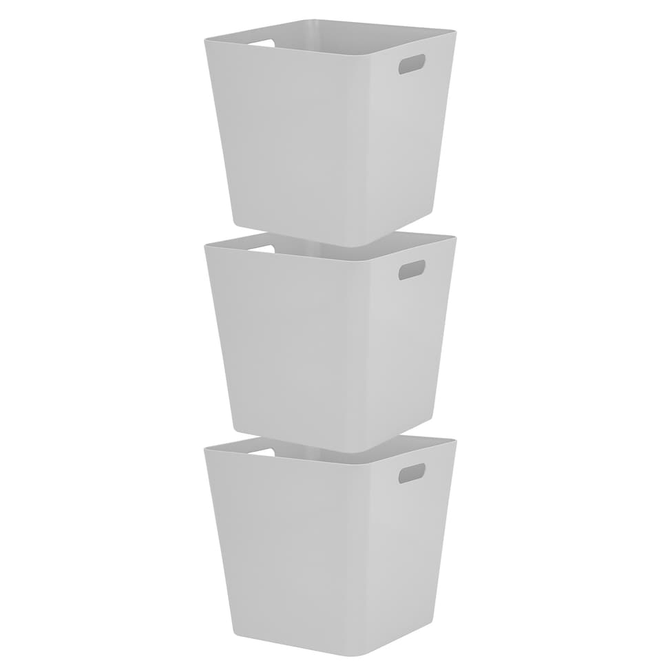image 1 of Wham Studio 3 x 18L Deep Rectangular Plastic Storage Baskets Ice White Grey