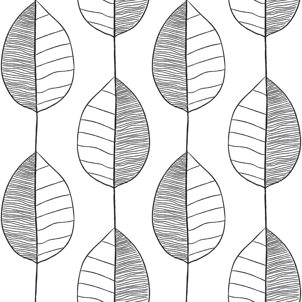 Sample of Fika Leaf Wallpaper in Black and White | White | Black and White