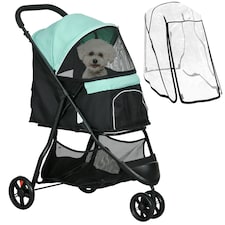 PawHut Dog Stroller for XS Dogs, S Dogs, Cats with Rain Cover - Green