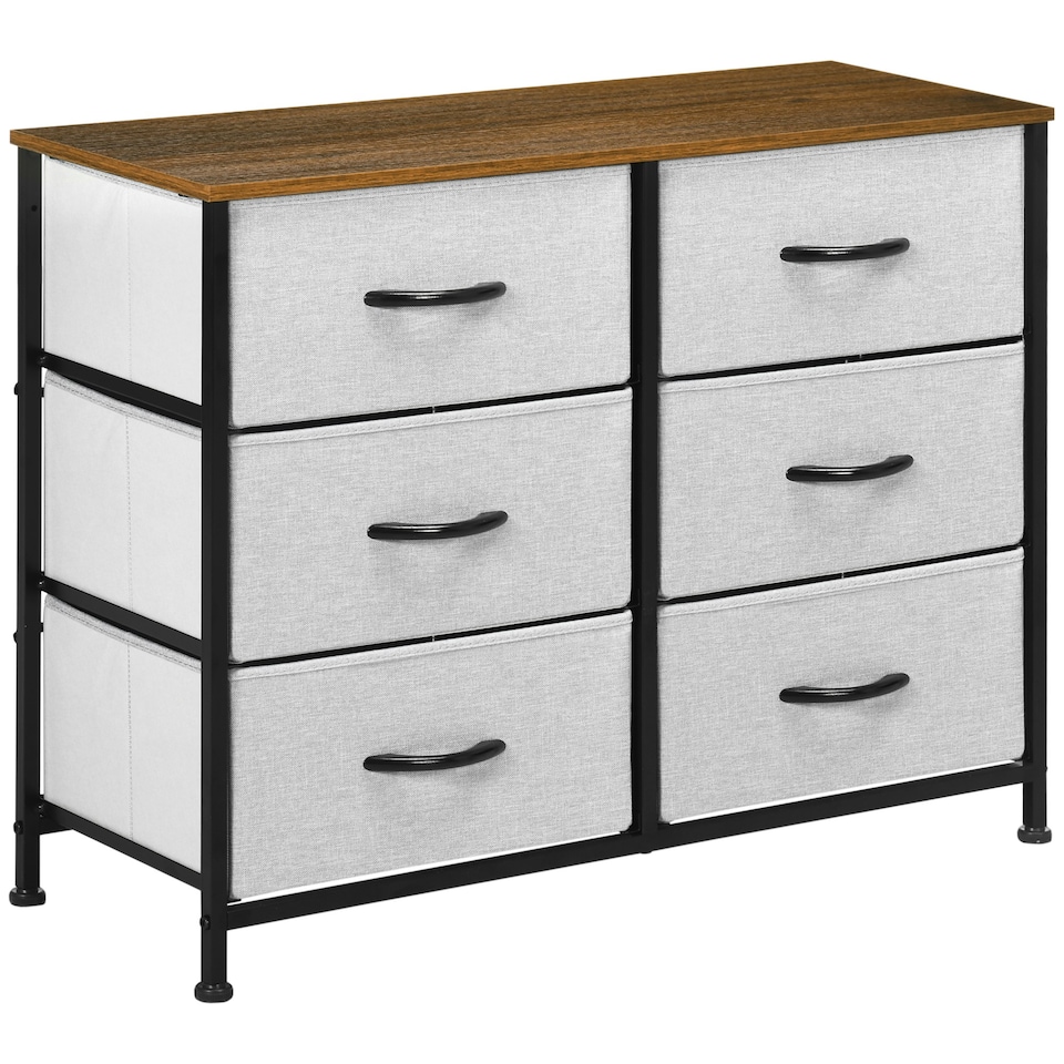 image 1 of HOMCOM 6 Drawer Fabric Chest of Drawers w/ Wooden Top for Hallway Grey