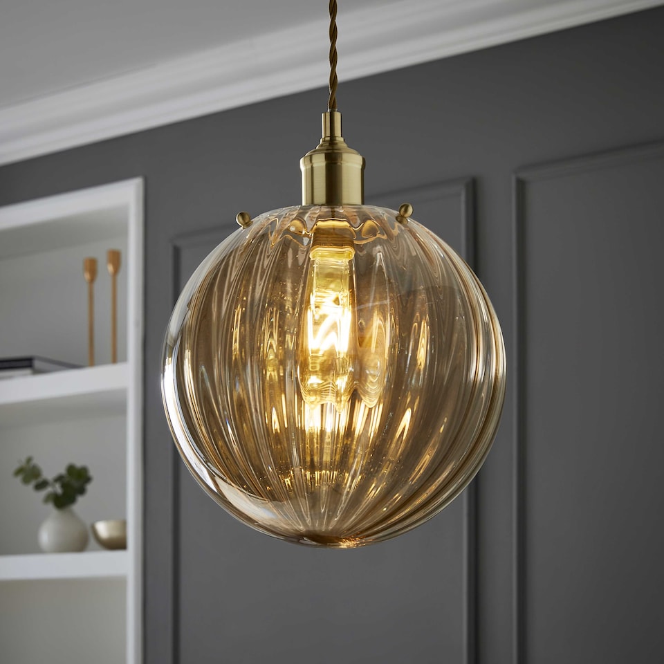 image 1 of ValueLights Chessy Ribbed Glass Easy Fit Lamp Shade & Bulb | Gold