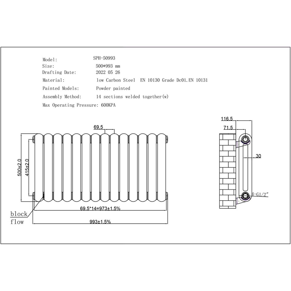 image 1 of Sherwood - White Round Top Column Electric Radiator H500mm x W993mm 2 Column 900w Thermostatic WIFI