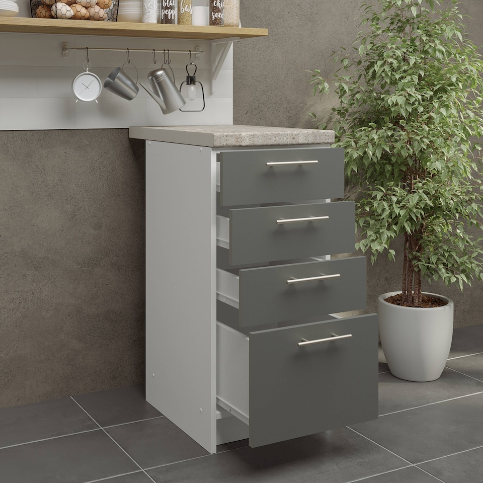 image 1 of JD Greta Kitchen Base Drawer Unit 400mm Cabinet With Fronts 40cm Grey Matt with Worktop
