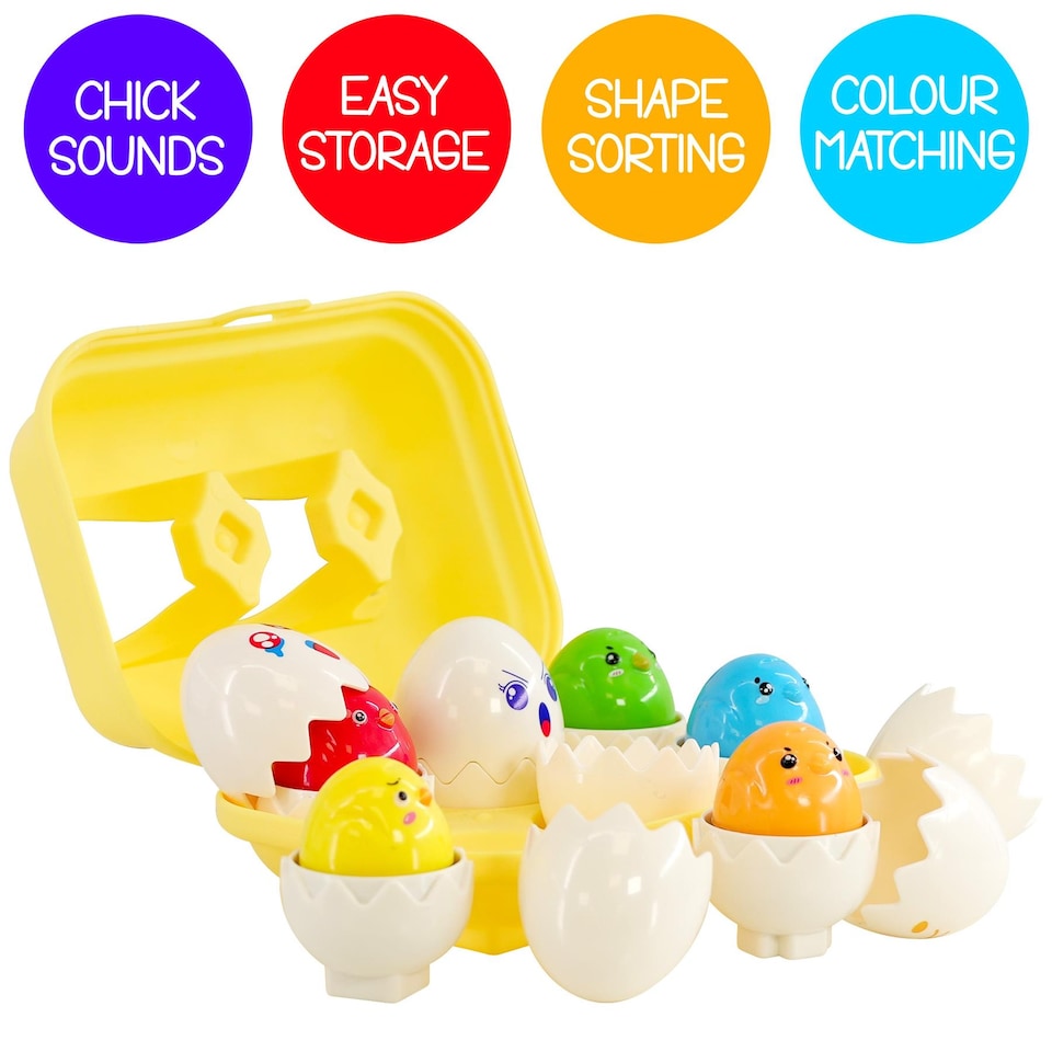 image 1 of The Magic Toy Shop Squeaky Matching Eggs Colour Shape Sorter Toy for Toddlers Babies