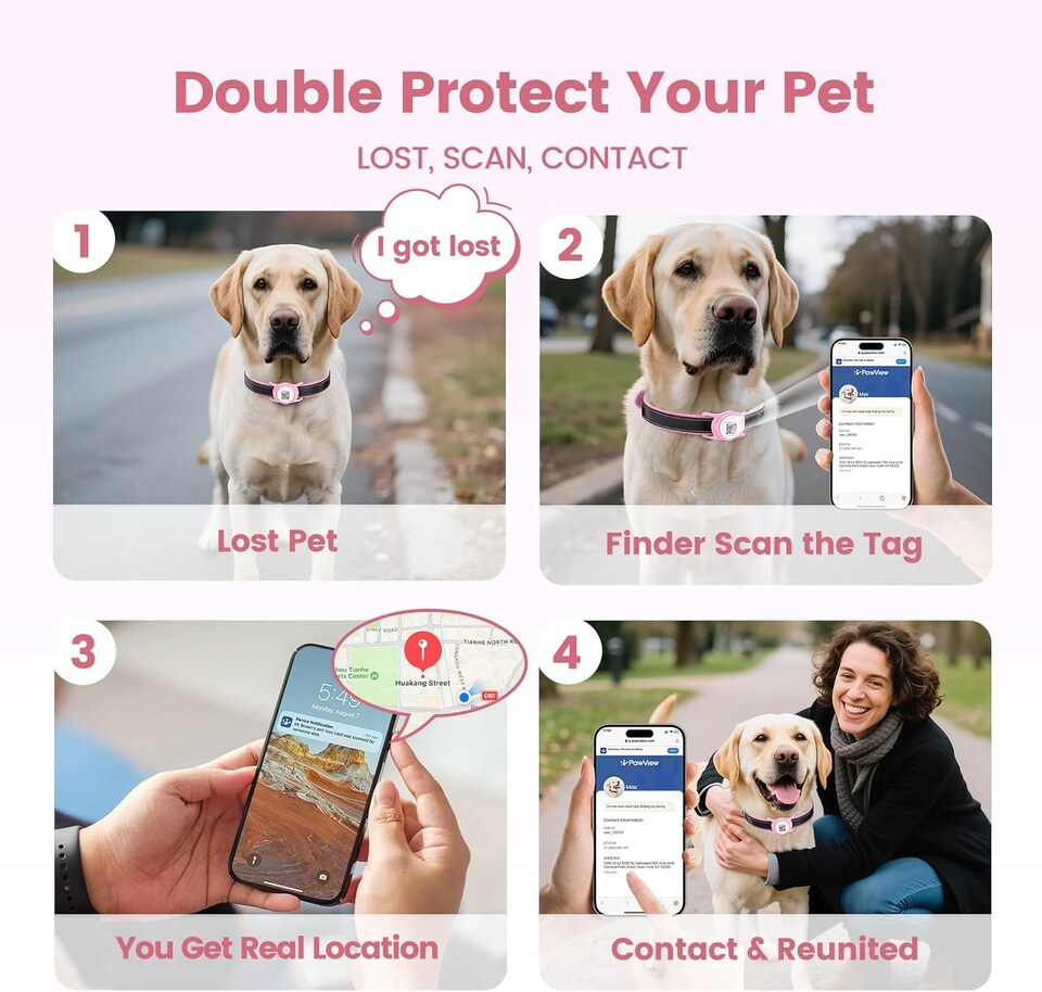 image 1 of AirTag Dog Collar Holder & Free App Pet Tracker Smart QR ID