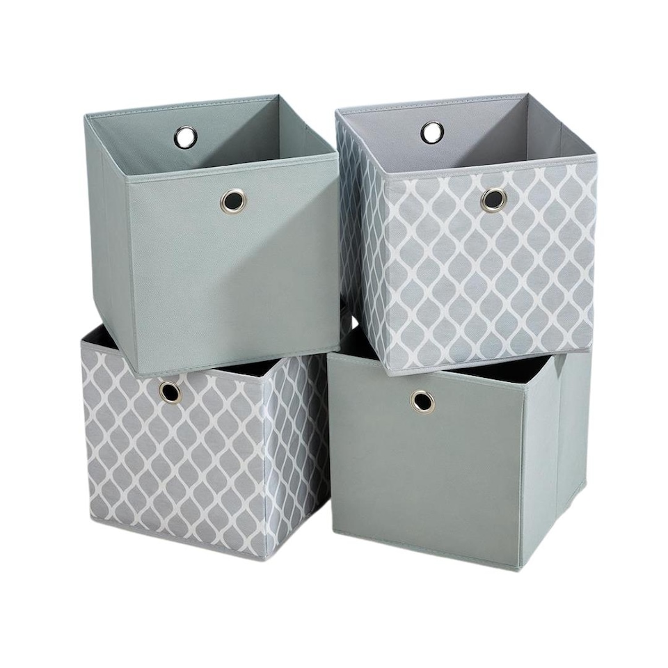 image 1 of Folding Square Storage Utility Box Drawer 4 Piece Fabric Cube Set | Grey | Grey Rain Drop