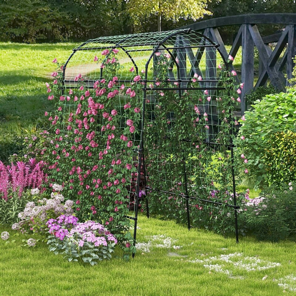 image 1 of COSTWAY 230CM Metal Garden Arch Arbor Climbing Trellis Pergola