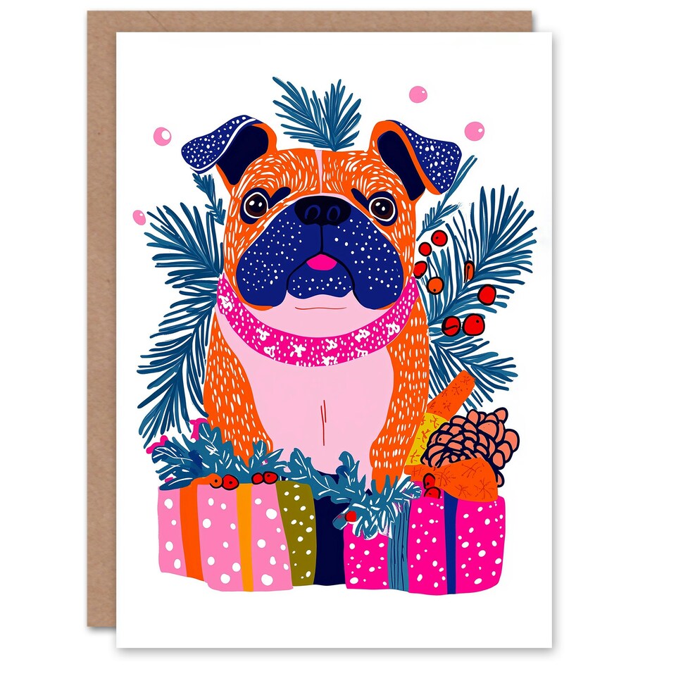 image 1 of Greeting Card Dog Lover Cute Pug Presents Vibrant Modern For Her Woman Xmas Christmas Card