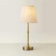 image 3 of ValueLights Lowe Brushed Gold Table Lamp with Natural Tapered Shade and Globe LED 2W Cool White 2700K Bulb