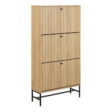 Albany Shoe Cabinet 3 Flip Down Doors in Oak/Black Legs