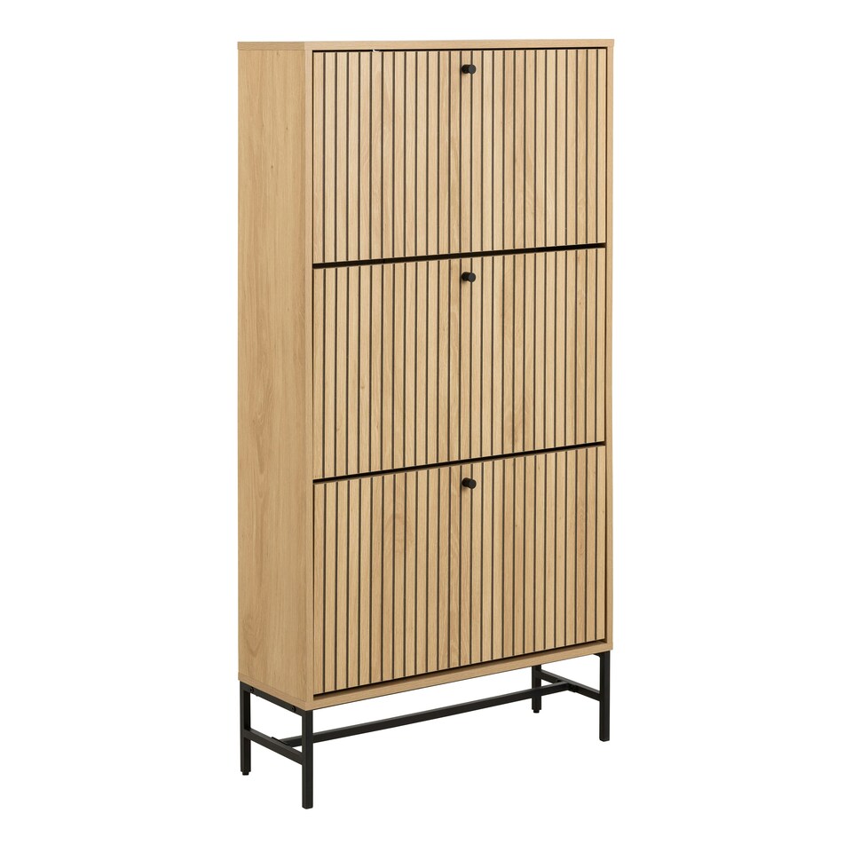 image 1 of Albany Shoe Cabinet 3 Flip Down Doors in Oak/Black Legs
