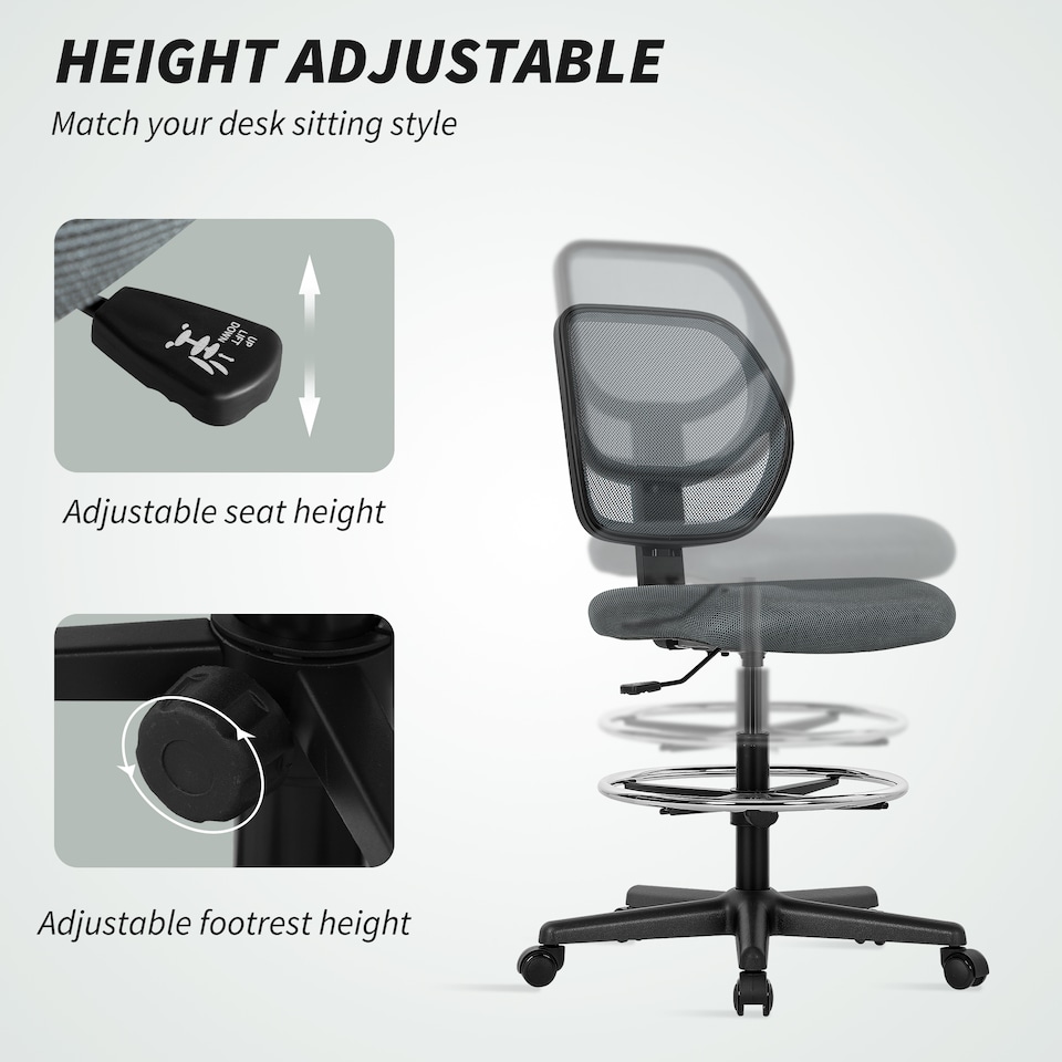 image 1 of Vinsetto Swivel Mesh Office Chair w/ Adjustable Footrest Ring, Charcoal Grey | Grey | Black
