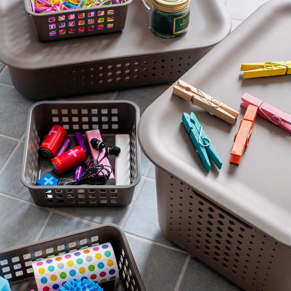 image 1 of SmartStore Basket Recycled Storage Box With Plastic Lid, White or Charcoal | Black | 6L