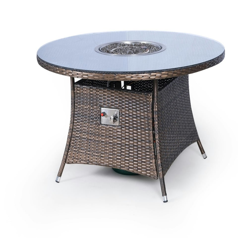 image 1 of Giardino Fire Pit 4 Seater Round Rattan Dining Table Brown