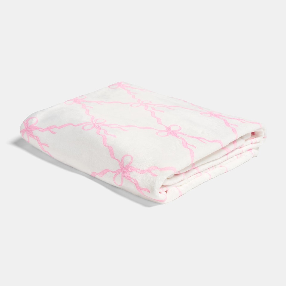 image 1 of OHS Bow Lattice Flannel Fleece Throw Blanket Soft Bedspread | Pink
