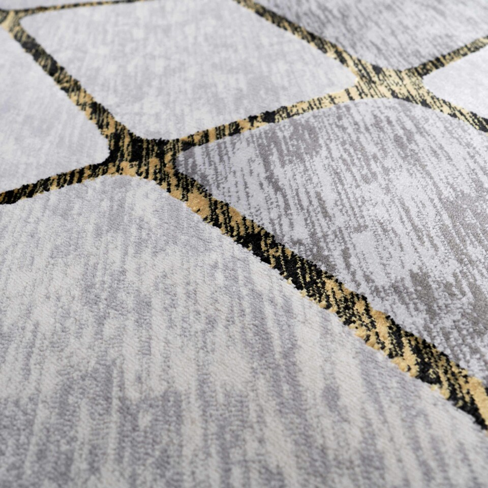 image 1 of KUKOON Grey Gold Abstract Marble Modern Living Room Area Rug 80cm x 150cm