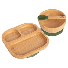 Tiny Dining 3pc Divided Bamboo Suction Dinner Set - Olive Green