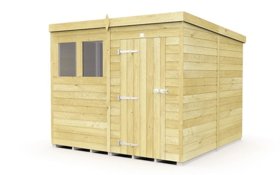 image 1 of 8 x 8 Feet Pent Shed - Single Door With Windows - Wood - L231 x W243 x H201 cm | Brown