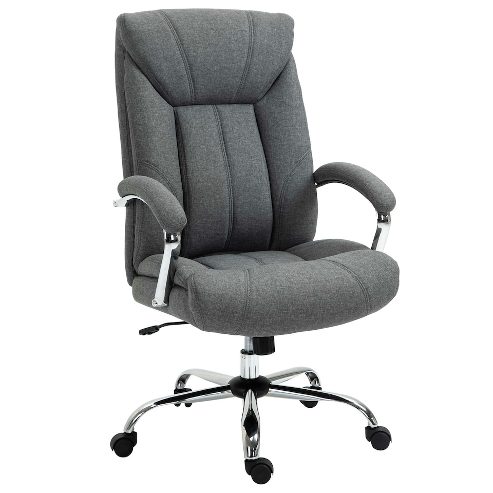 image 1 of Vinsetto High Back Home Office Chair Swivel Linen Fabric Desk Armchair, Grey