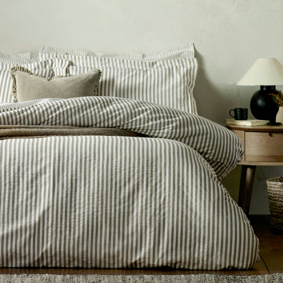 image 1 of Yard Hebden Mélange Stripe Cotton King Duvet Cover Set Multi | King