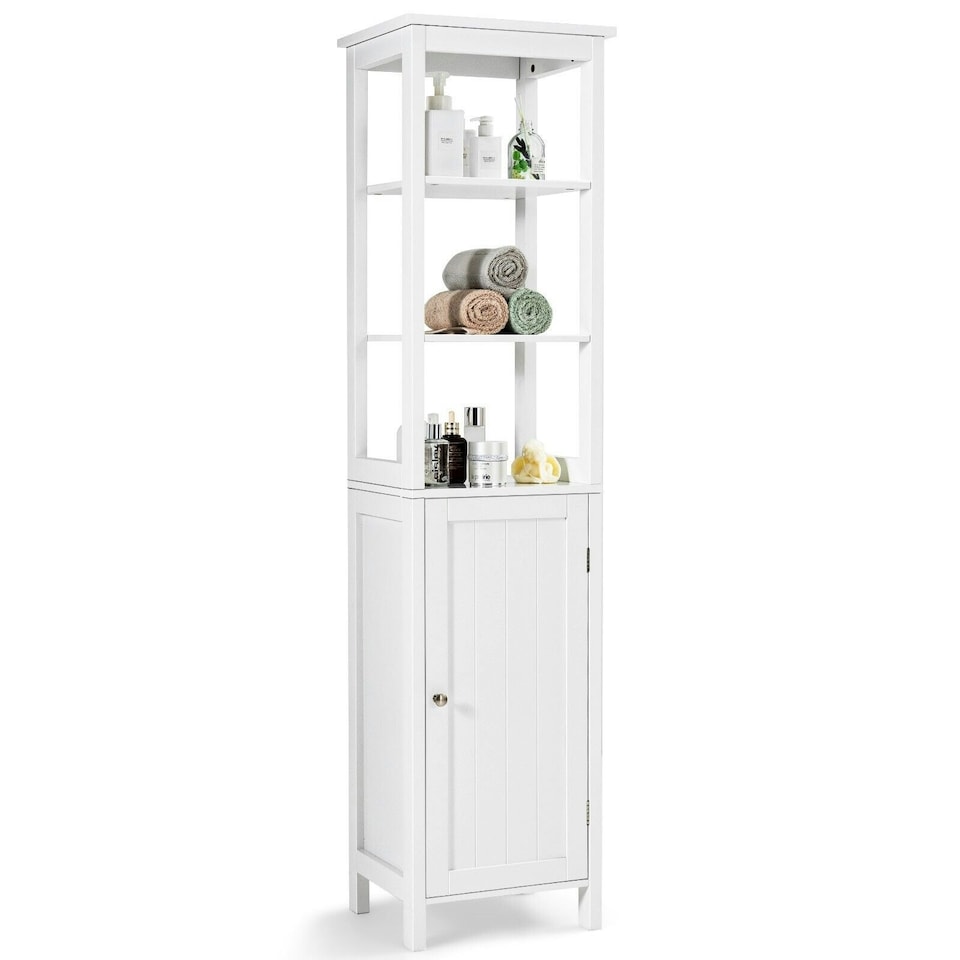image 1 of COSTWAY 3-Tier Shelf Bathroom High Cabinet Floor Storage Organizer White
