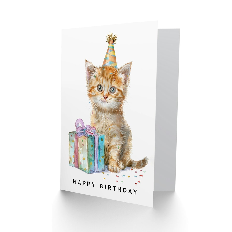 image 1 of Adorable Kitten Pet Party Hat Girl Boy Kids Birthday Card