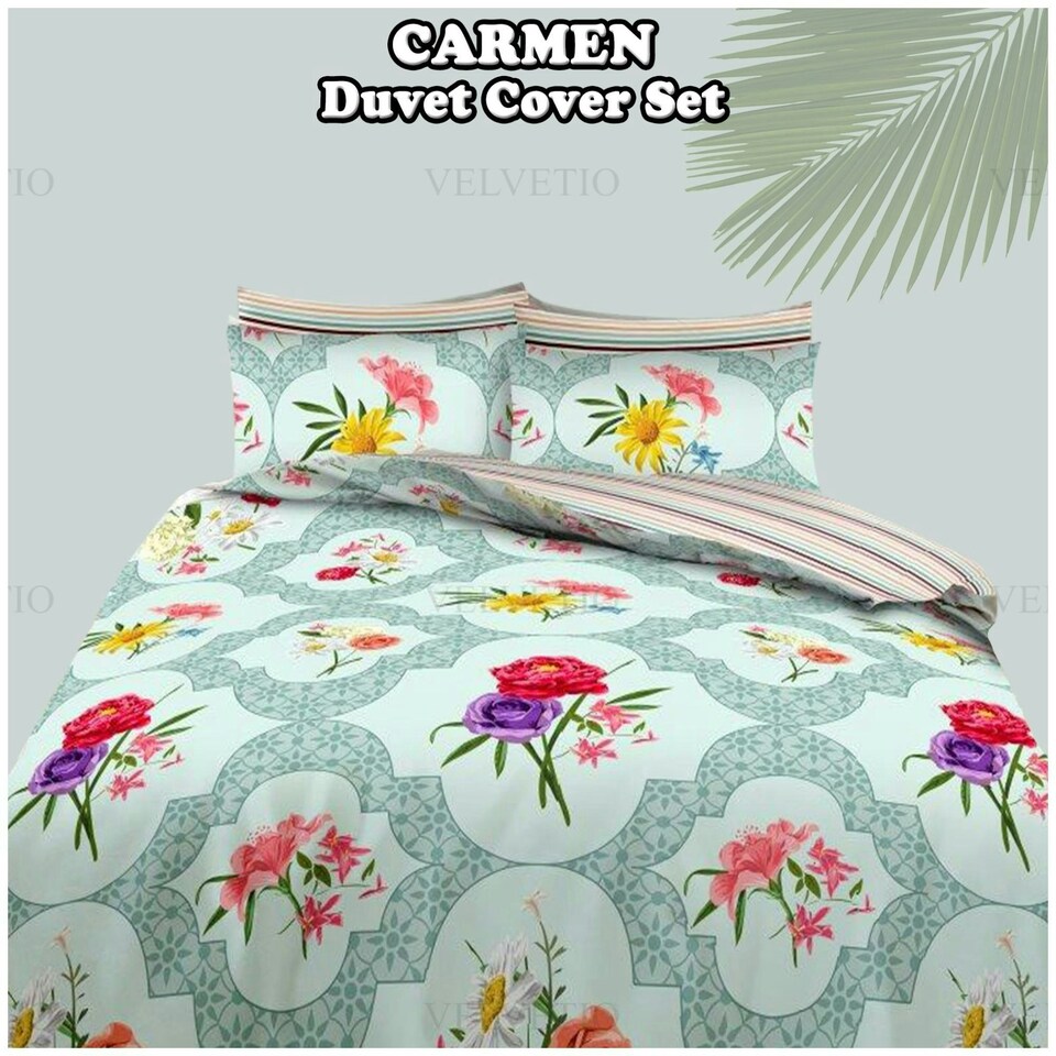 image 1 of VELVETIO Carmen Complete Duvet Cover Set with Fitted Sheet Soft Printed Bedding Bedset Multi | Double