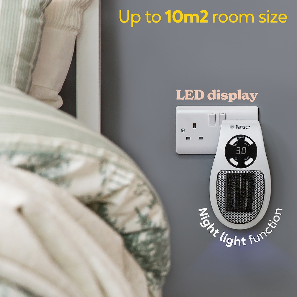 image 1 of Russell Hobbs Electric Ceramic Heater Plug In 500W White RHPH2001